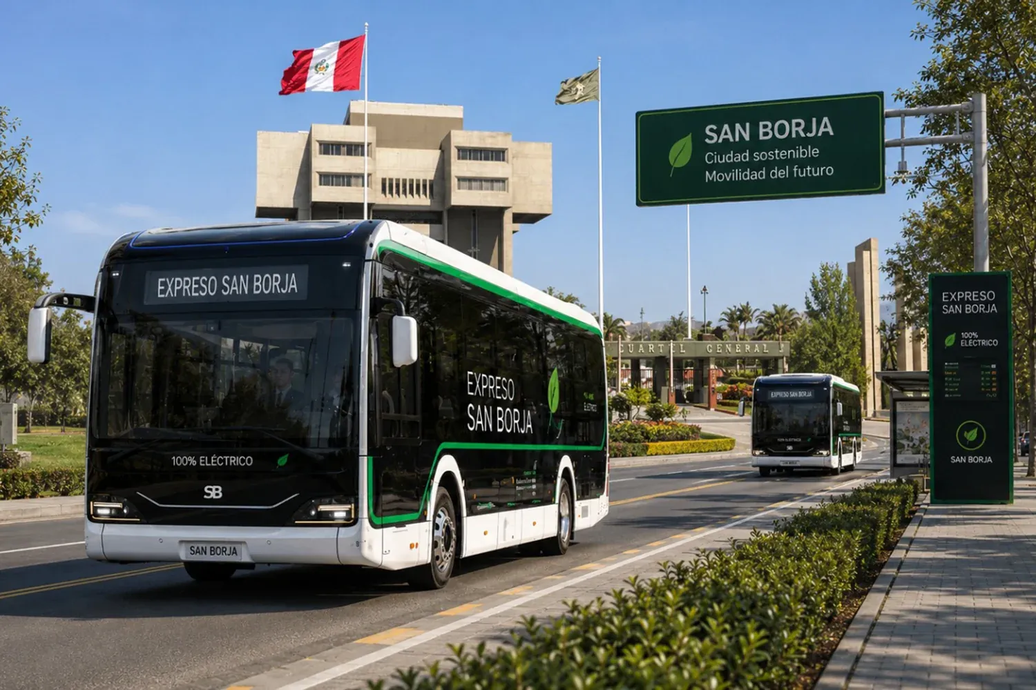 Buses eléctricos del futuro servicio Expreso San Borja